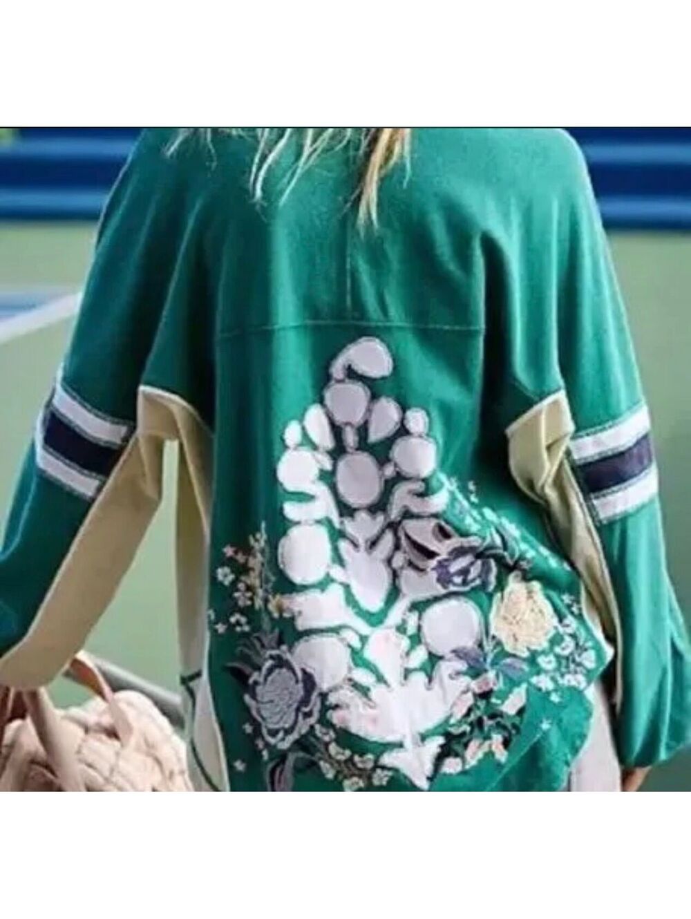 Free People Rugby Ready Logo Layer Tee Green Floral NWT